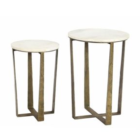 Liberta Σετ των 2 BLANCHE Side Table Λευκό Μάρμαρο/Brass Αντικέ Φ39x55cm/Φ31x47cm 04-0825