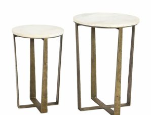 Liberta Σετ των 2 BLANCHE Side Table Λευκό Μάρμαρο/Brass Αντικέ Φ39x55cm/Φ31x47cm 04-0825