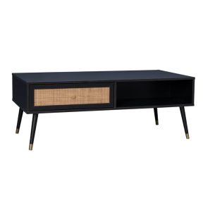 Liberta VIENNA Coffee Table Μαύρο με Rattan Χρυσό 120x59x45cm 04-0653