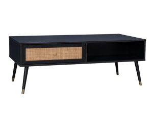 Liberta VIENNA Coffee Table Μαύρο με Rattan Χρυσό 120x59x45cm 04-0653