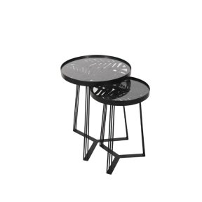 Liberta JUNGLE Σετ των 2 Side Table Μαύρο με Pattern Φ40x50cm 04-0664