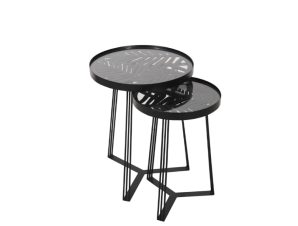 Liberta JUNGLE Σετ των 2 Side Table Μαύρο με Pattern Φ40x50cm 04-0664