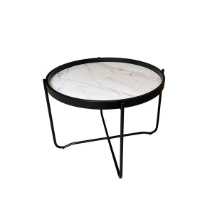 Liberta ALABASTER Coffee Table Λευκό με Pattern Μαύρο Φ63x42cm 04-0797