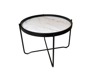 Liberta ALABASTER Coffee Table Λευκό με Pattern Μαύρο Φ63x42cm 04-0797