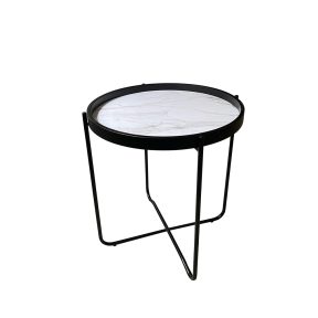 Liberta ALABASTER Side Table Λευκό με Pattern/Μαύρο Φ53x55cm 04-0798