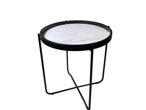 Liberta ALABASTER Side Table Λευκό με Pattern/Μαύρο Φ53x55cm 04-0798