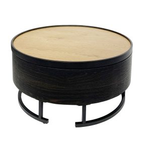 Liberta BARREL Coffee Table Μαύρο/Φυσικό με Αποθηκευτικό Χώρο Φ80×39.5cm 04-0962