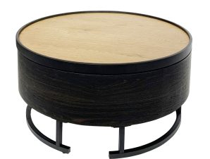 Liberta BARREL Coffee Table Μαύρο/Φυσικό με Αποθηκευτικό Χώρο Φ80×39.5cm 04-0962