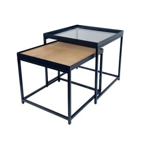 Liberta HARMONICA Σετ των 2 Side Table Φυσικό/Φιμέ/Μαύρο 50x50x49cm 04-0973