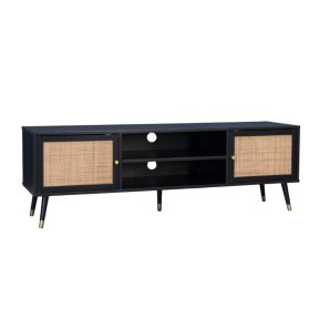 Liberta VIENNA TV Stand Μαύρο με Rattan 150x39x49cm 05-0565