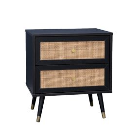 Liberta VIENNA Κομοδίνο Μαύρο με Rattan 50x39x54.8cm 09-1458